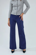 Pantalon wide Natalia ANA & LUCY bleu marine à coupe évasée.
