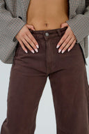 Jean barrel cropped marron de coupe décontractée ANA & LUCY