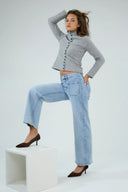 Jeans Wide Cathia ANA & LUCY bleu clair à coupe large.